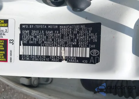 2010 Toyota Corolla S/Le/Xle from USA, damaged, VIN 2T1BU4EE2AC341514